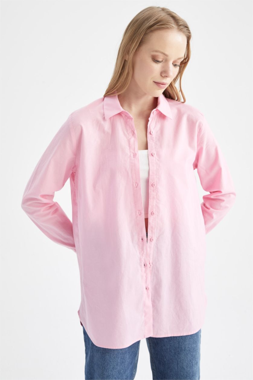 FEMME Rose Tunique-chemise traditionnelle à manches longues coupe classique