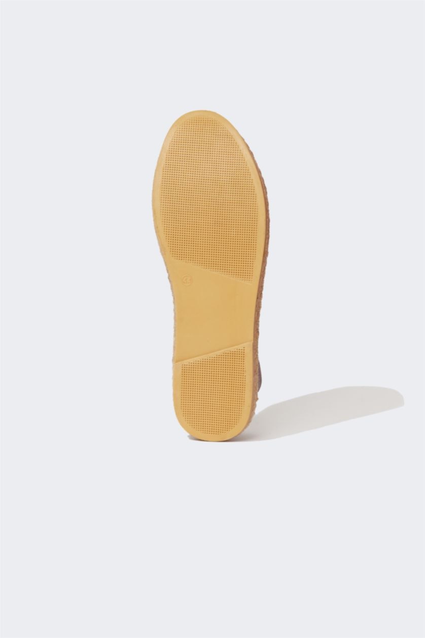 Erkek Gri Erkek Deri Hasır Tabanlı Espadril Ayakkabı