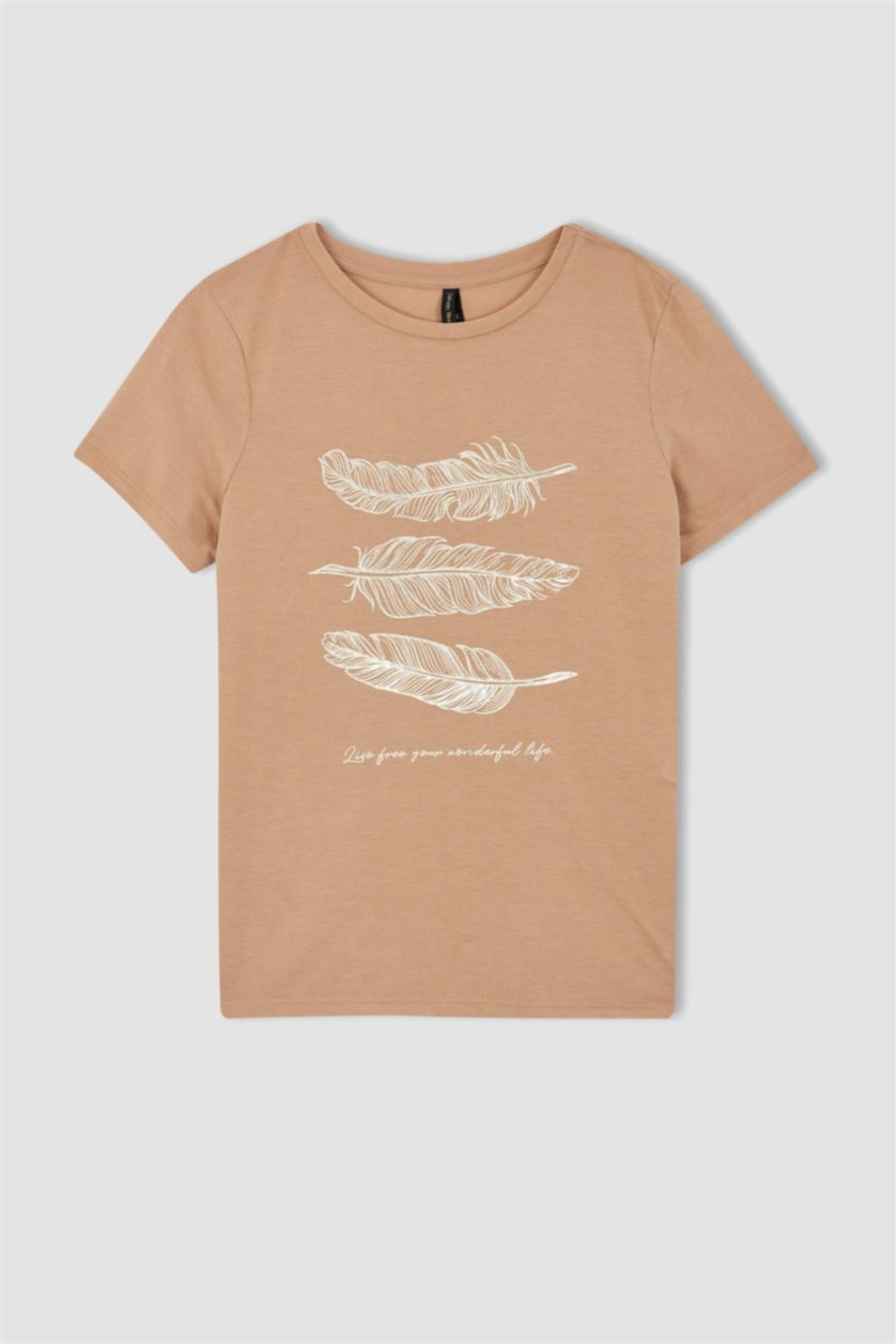 نساء بيج فاتح Regular Fit Short Sleeve T-Shirt