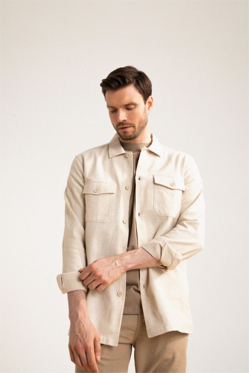 HOMME Beige Clair Chemises à manches longues Coupe Régulière