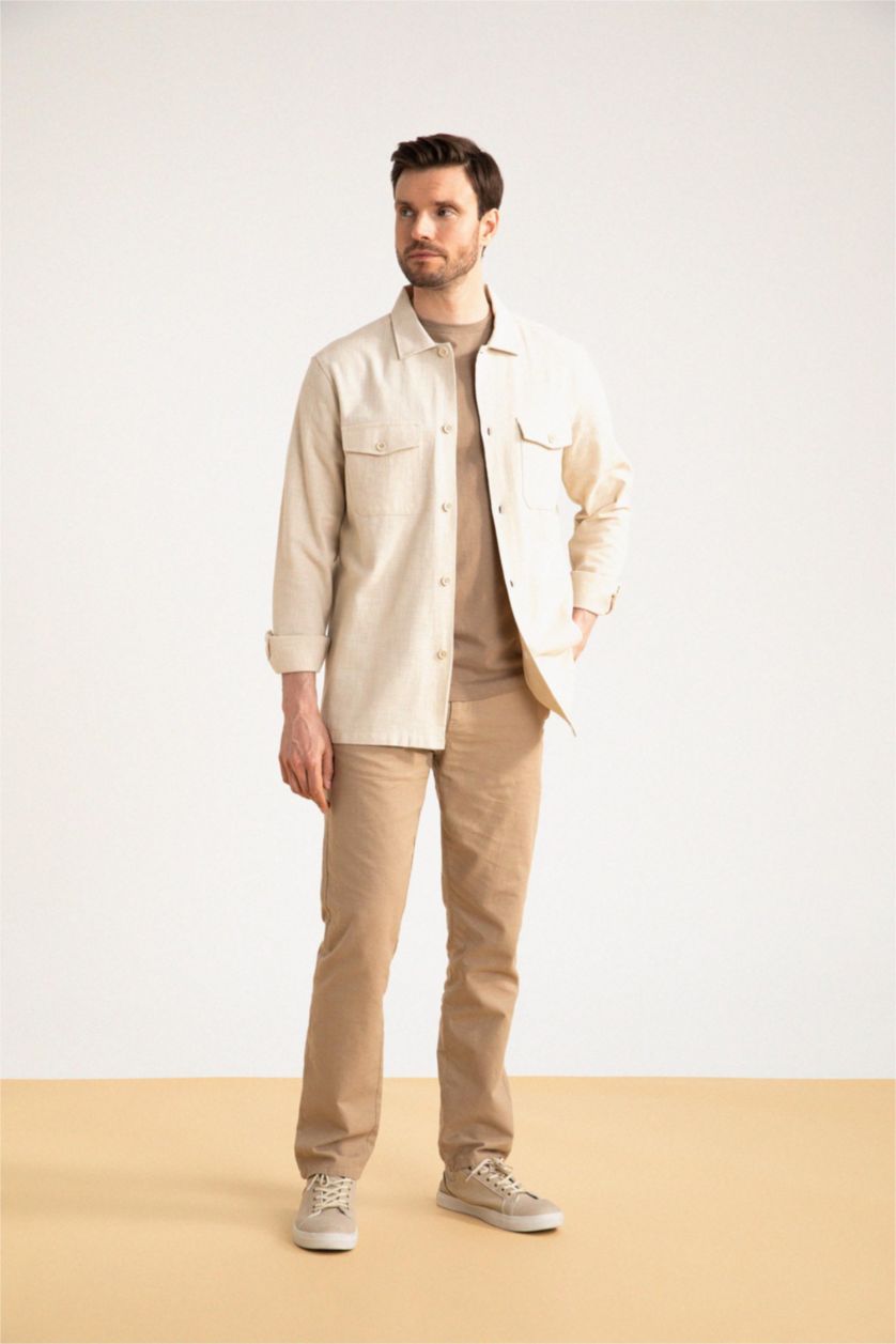HOMME Beige Clair Chemises à manches longues Coupe Régulière