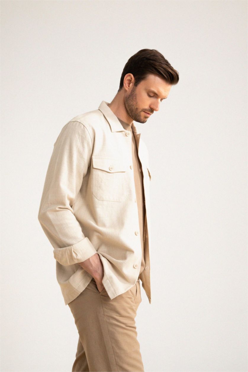 HOMME Beige Clair Chemises à manches longues Coupe Régulière