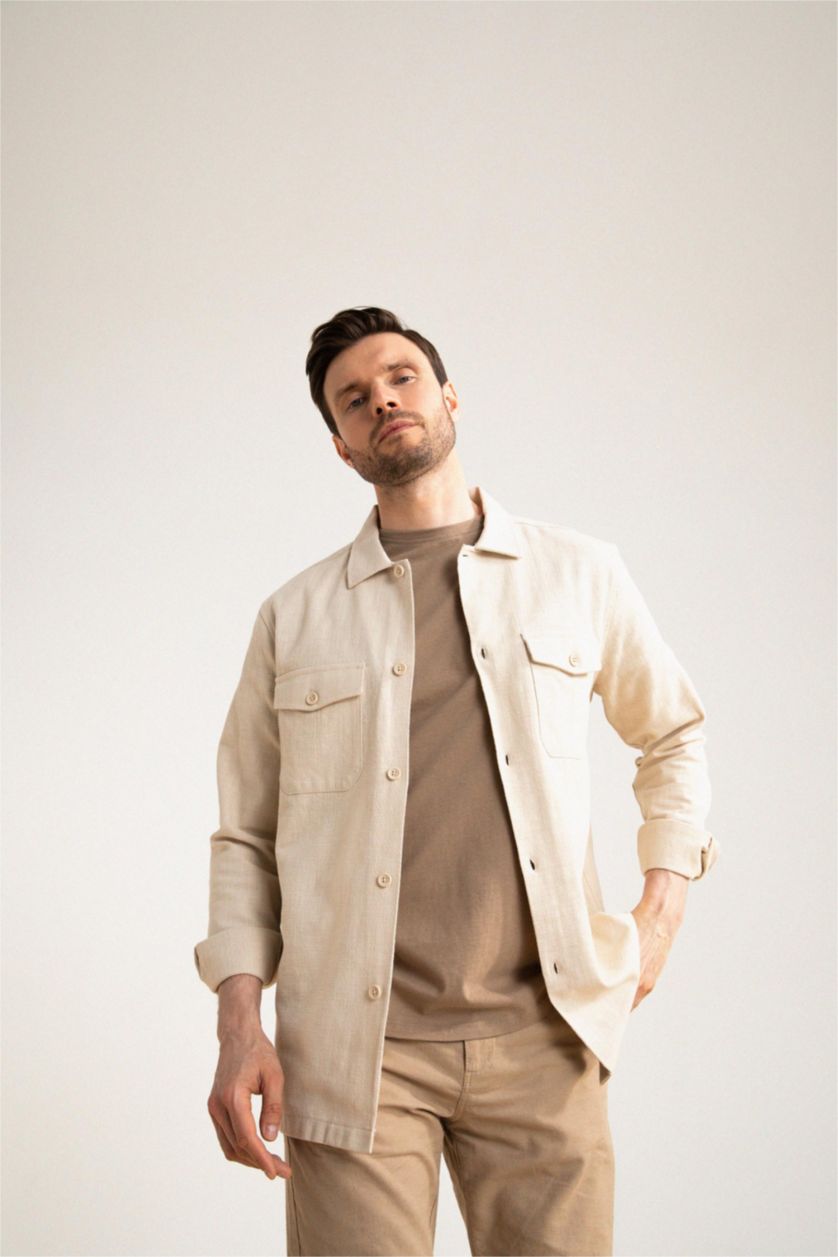 HOMME Beige Clair Chemises à manches longues Coupe Régulière