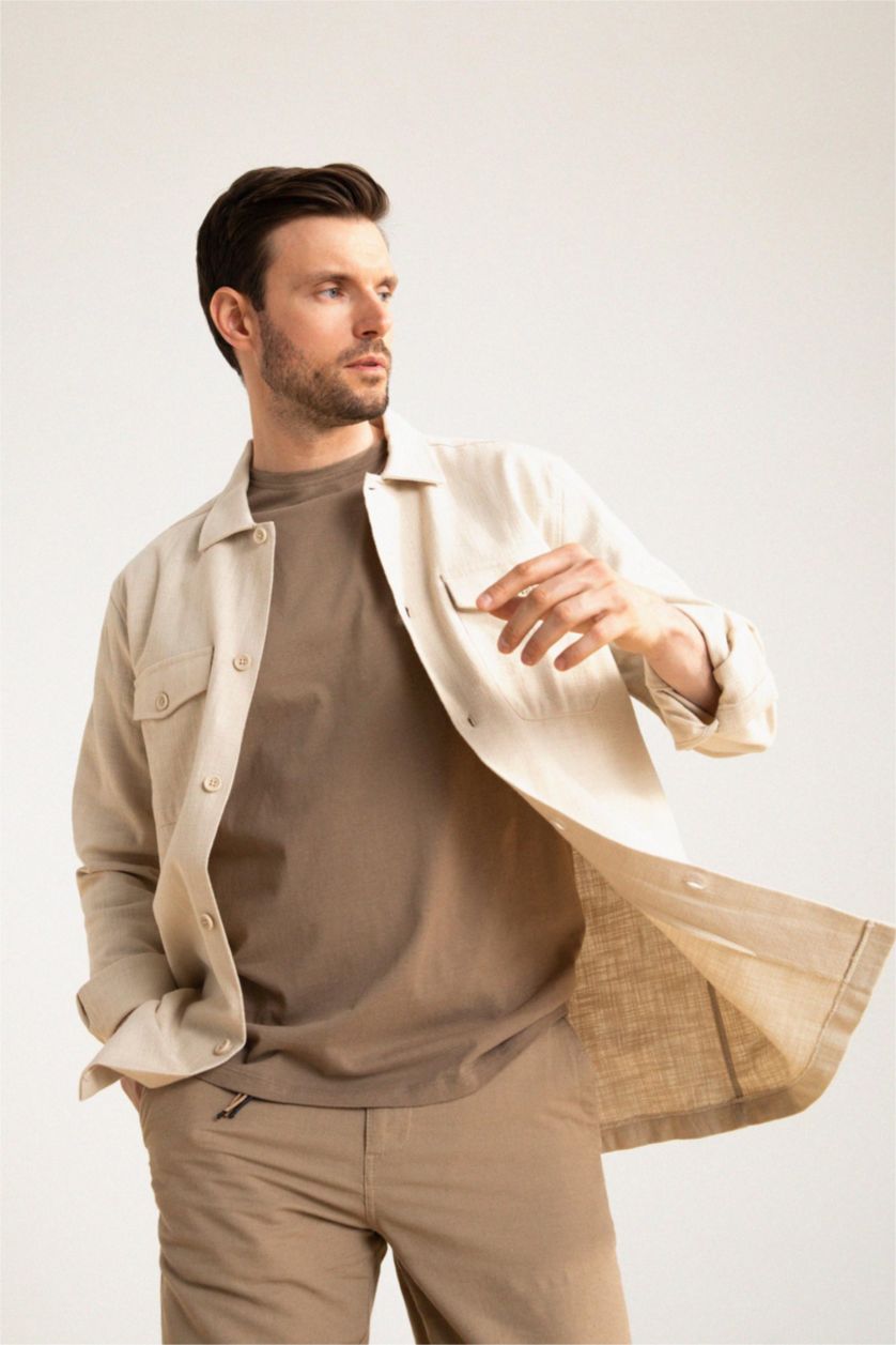 HOMME Beige Clair Chemises à manches longues Coupe Régulière