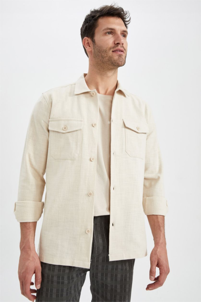 HOMME Beige Clair Chemises à manches longues Coupe Régulière