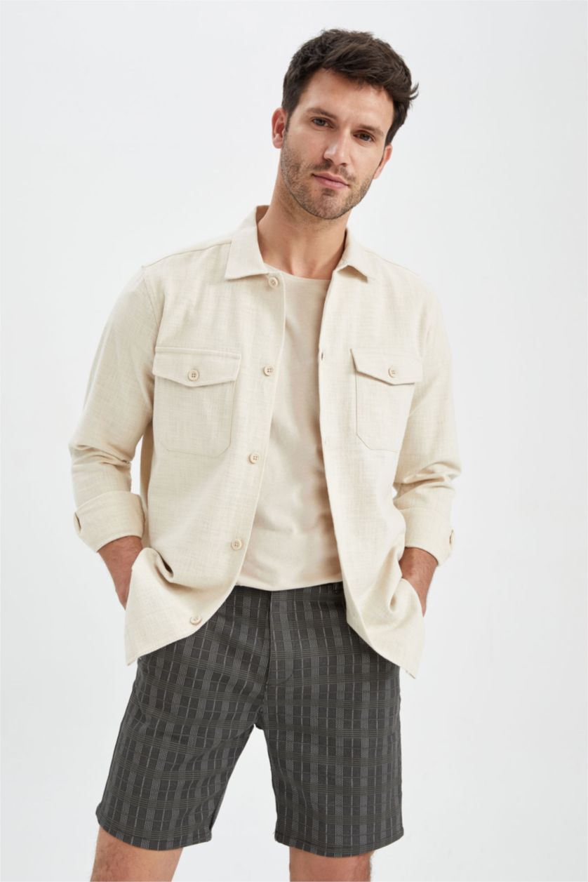 HOMME Beige Clair Chemises à manches longues Coupe Régulière