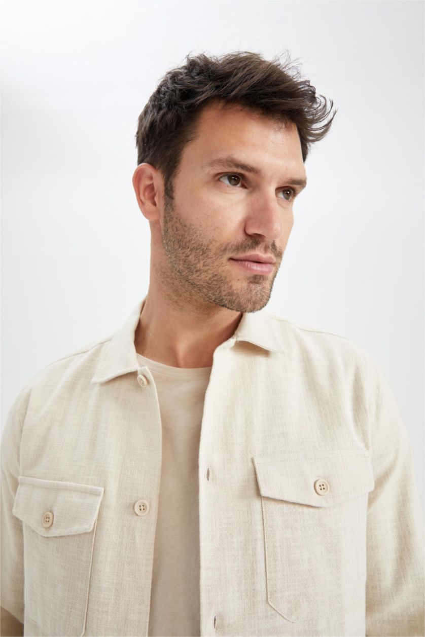 HOMME Beige Clair Chemises à manches longues Coupe Régulière