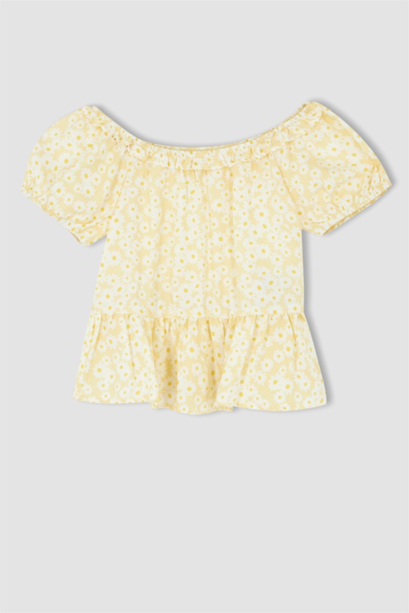 Дівчачий Світло-жовтий Блузка з коротким рукавом з рукавами-ліхтариками для дівчаток