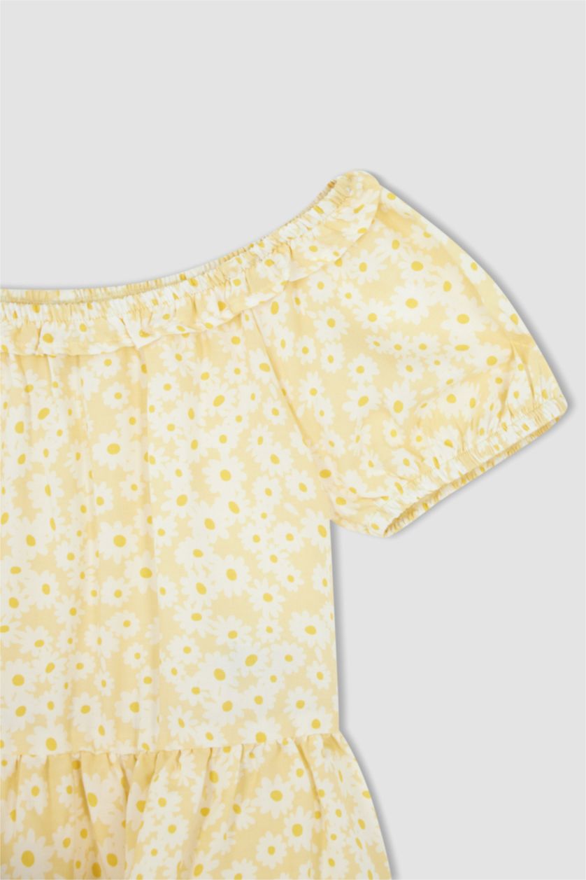 Дівчачий Світло-жовтий Блузка з коротким рукавом з рукавами-ліхтариками для дівчаток