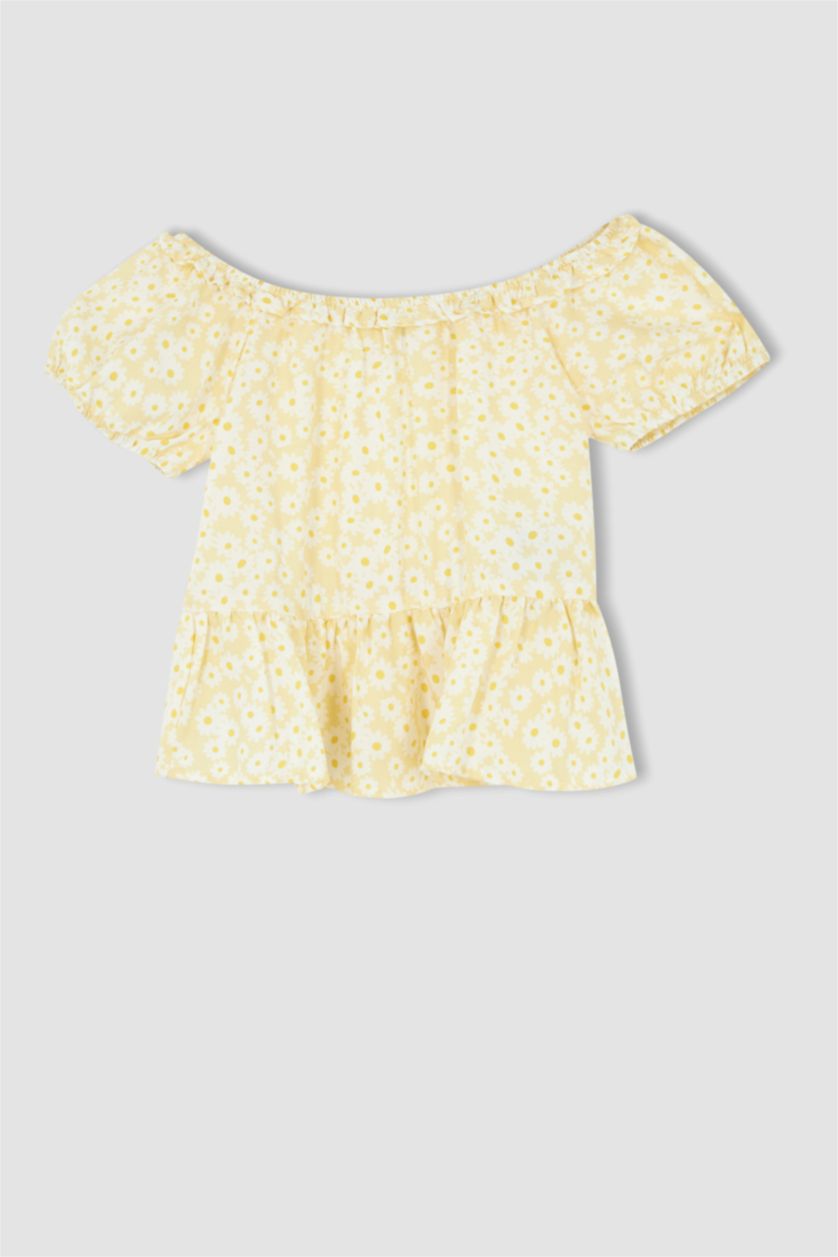 Дівчачий Світло-жовтий Блузка з коротким рукавом з рукавами-ліхтариками для дівчаток