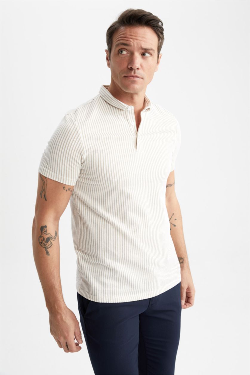 HOMME Beige Coupe Moderne Col Polo T-Shirt Polo