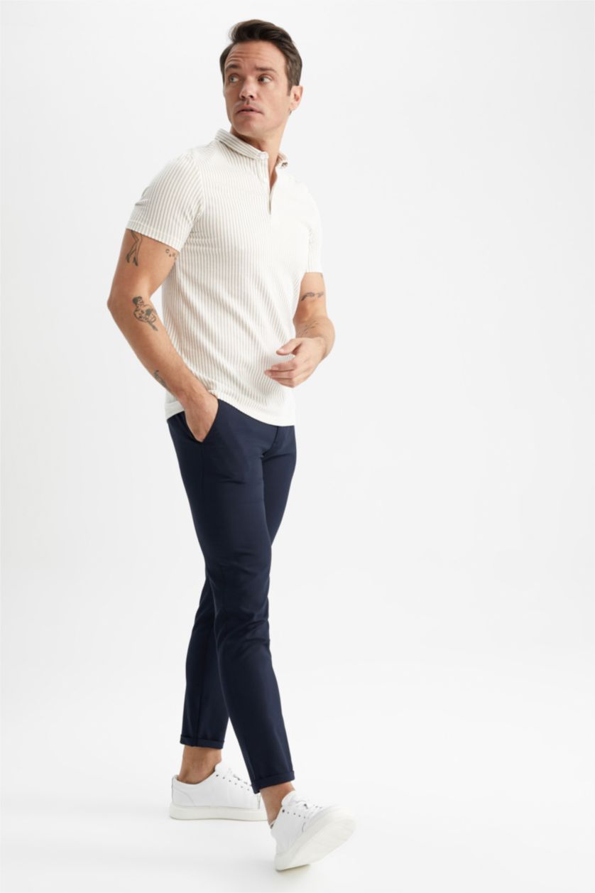 HOMME Beige Coupe Moderne Col Polo T-Shirt Polo