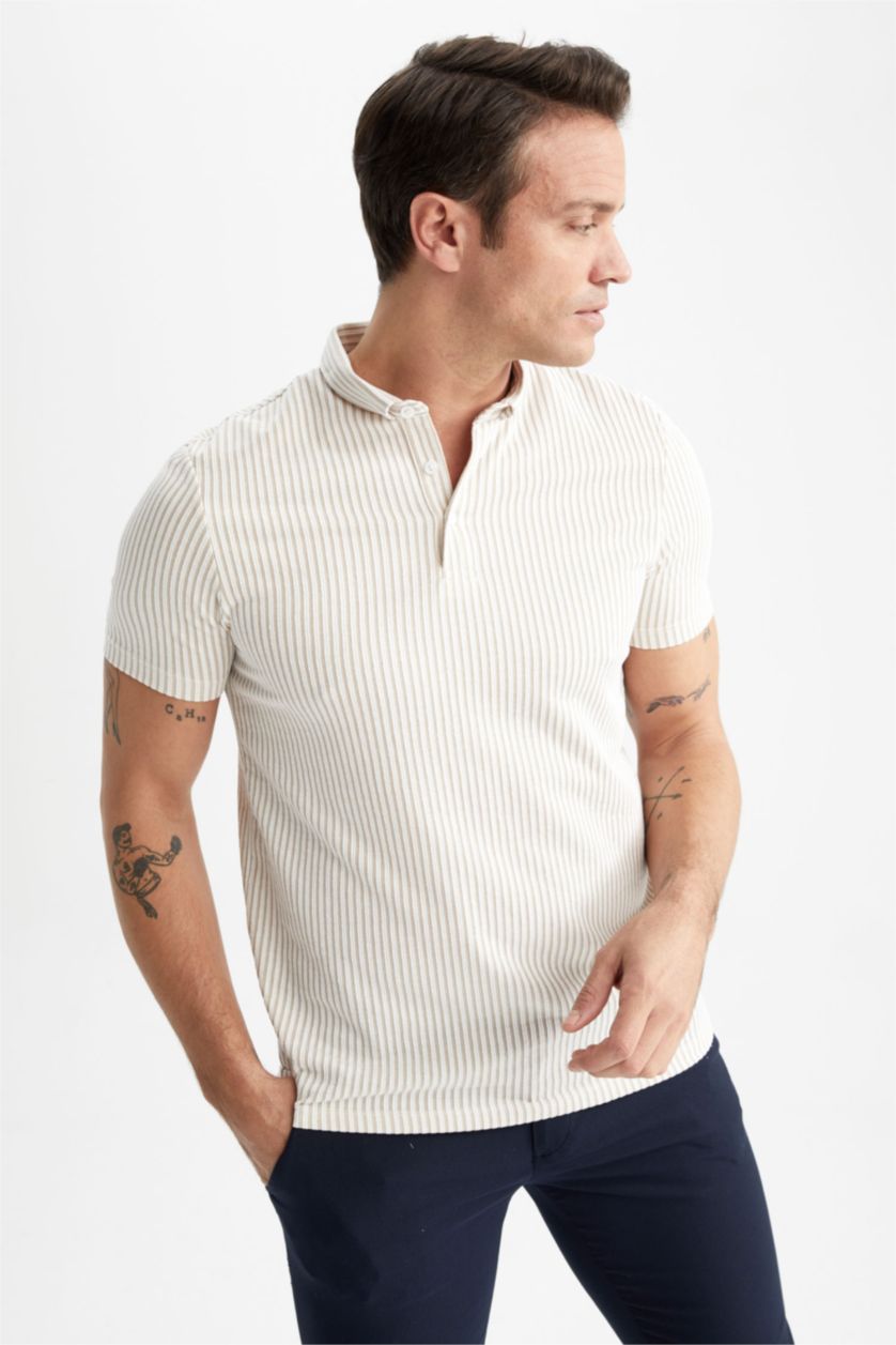 HOMME Beige Coupe Moderne Col Polo T-Shirt Polo