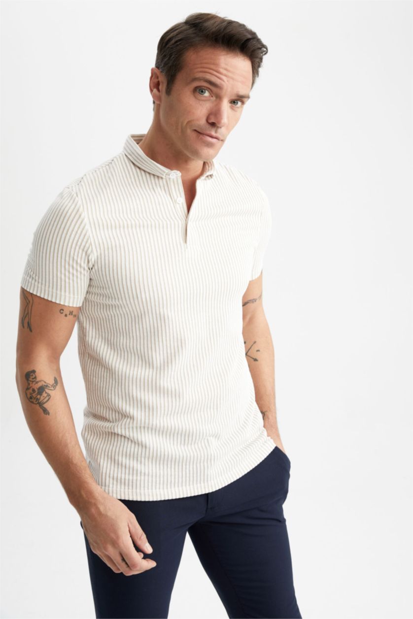 HOMME Beige Coupe Moderne Col Polo T-Shirt Polo