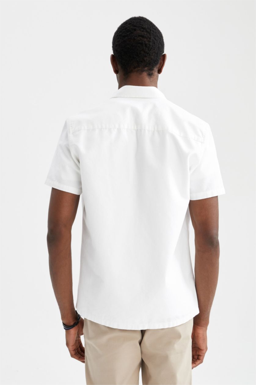 MAN White Regular Fit Double Pocket Cotton Short Sleeve Shirt