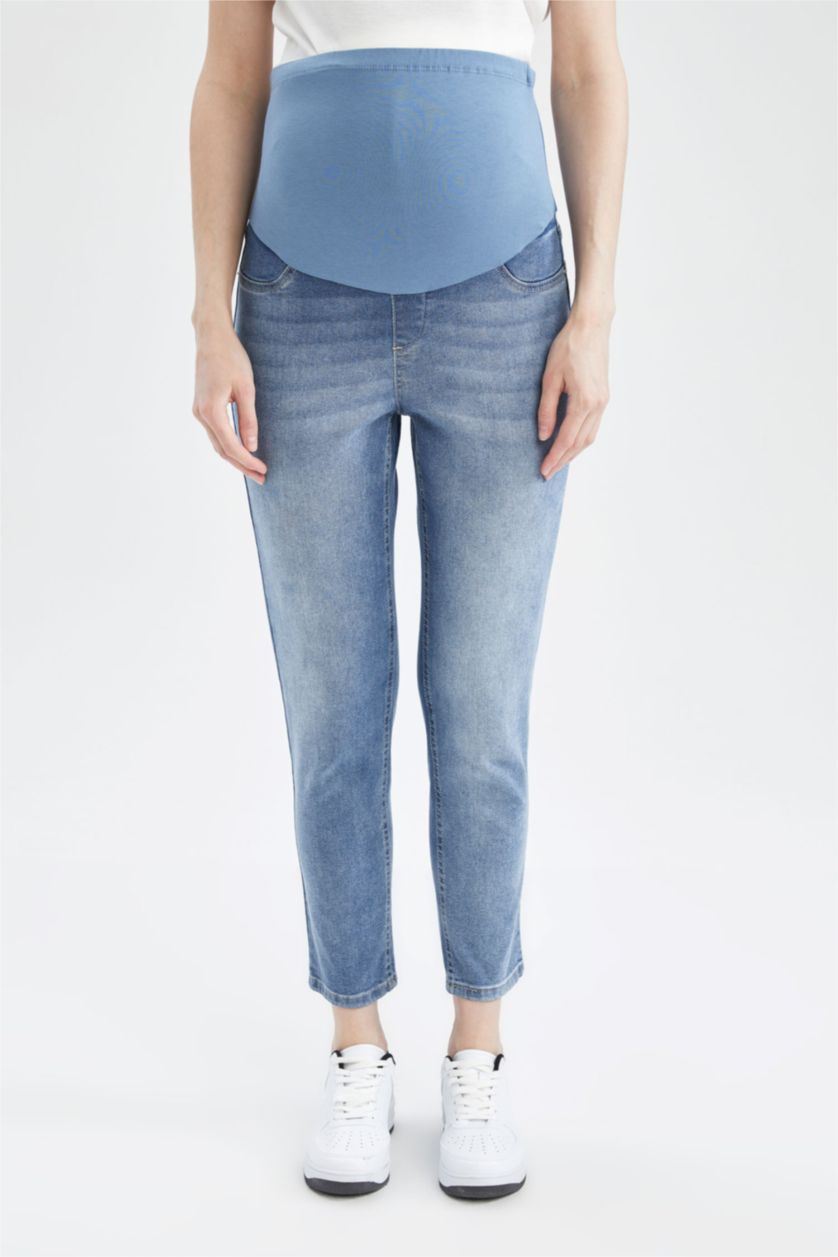 Kadın İndigo Yüksek Bel Boyfrıend Hamile Pantolon