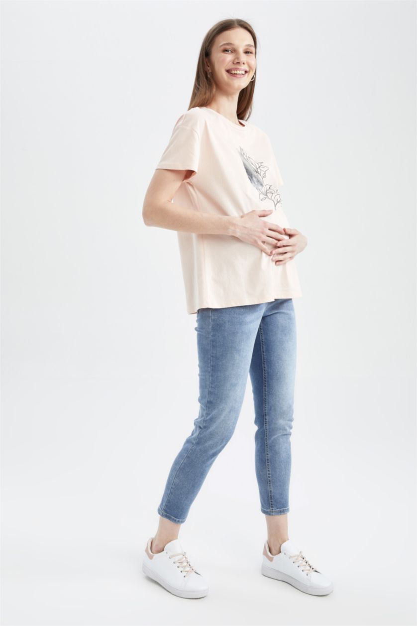 Kadın İndigo Yüksek Bel Boyfrıend Hamile Pantolon