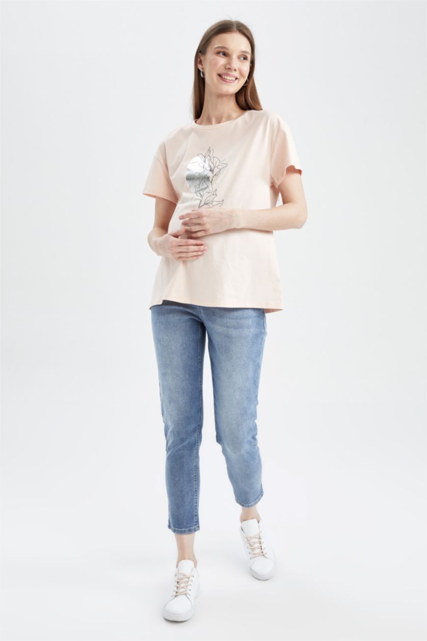 Kadın İndigo Yüksek Bel Boyfrıend Hamile Pantolon