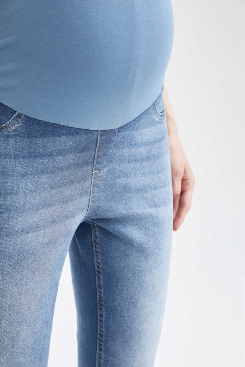 Kadın İndigo Yüksek Bel Boyfrıend Hamile Pantolon