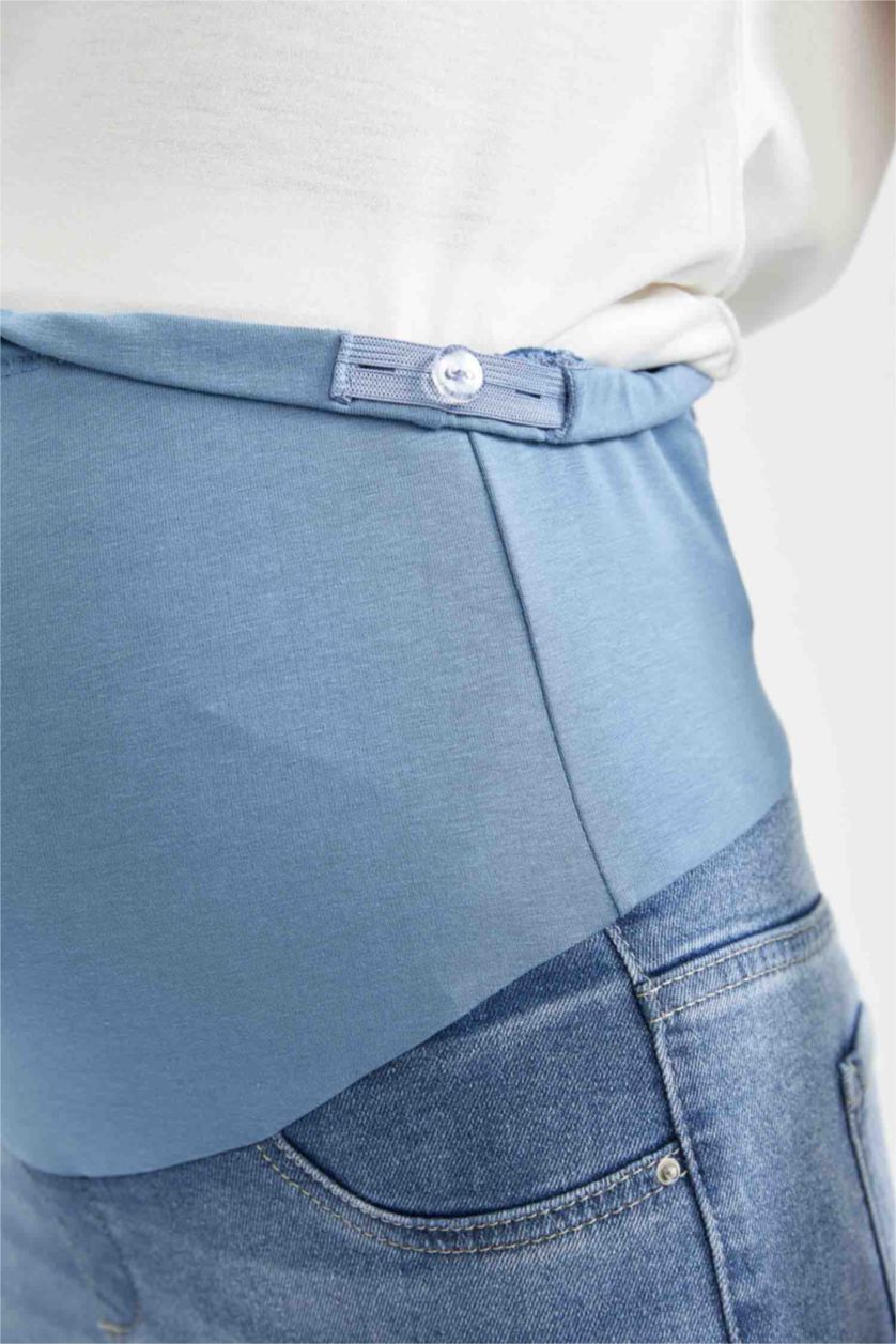 Kadın İndigo Yüksek Bel Boyfrıend Hamile Pantolon