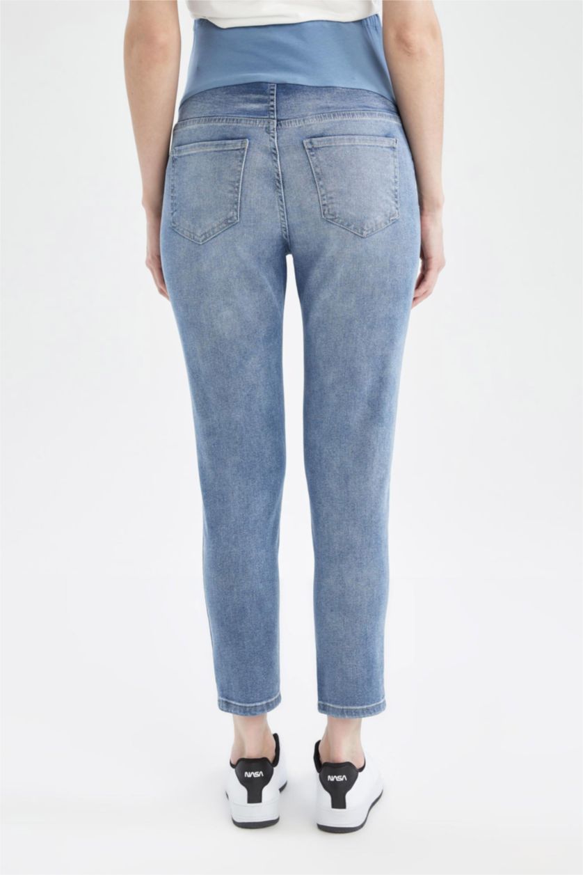 Kadın İndigo Yüksek Bel Boyfrıend Hamile Pantolon