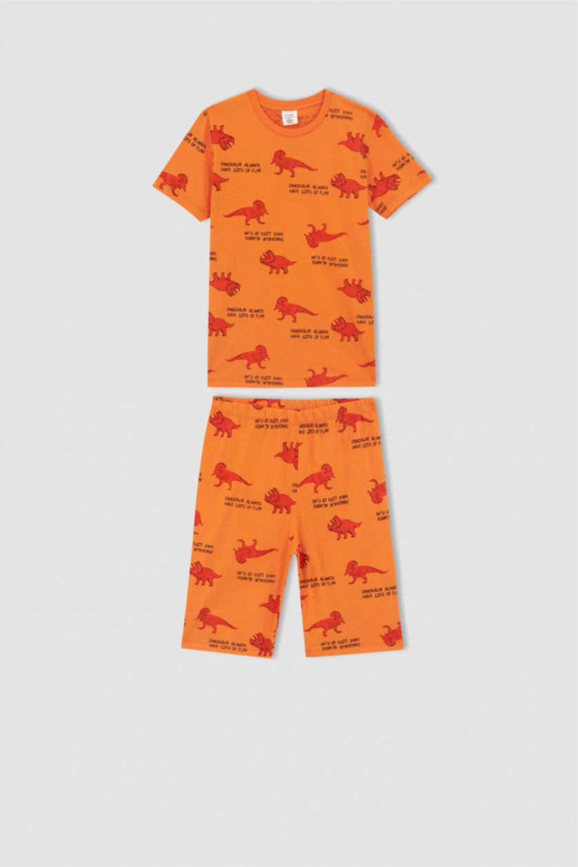 GARÇONS Orange Ensemble de pyjama en coton à manches courtes à motif dinosaure pour garçon