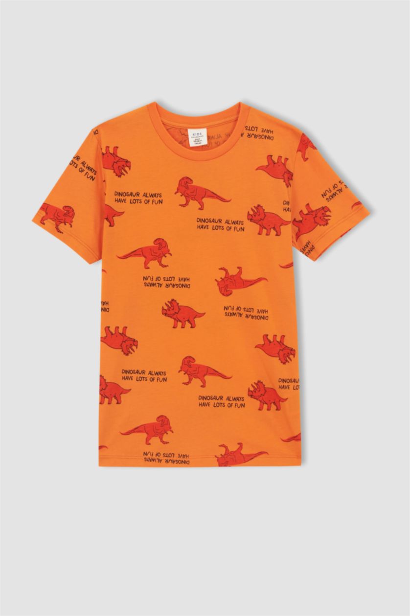 GARÇONS Orange Ensemble de pyjama en coton à manches courtes à motif dinosaure pour garçon