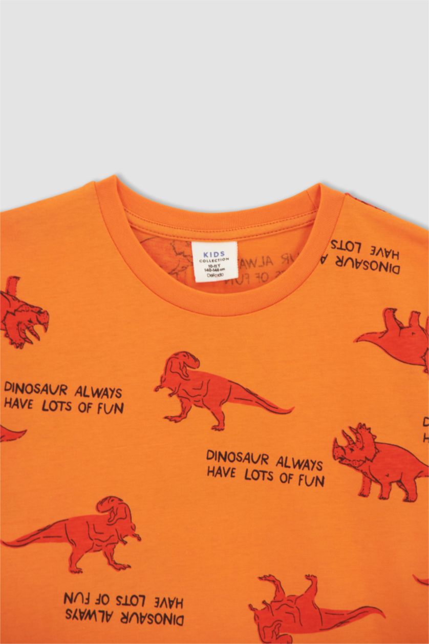 GARÇONS Orange Ensemble de pyjama en coton à manches courtes à motif dinosaure pour garçon