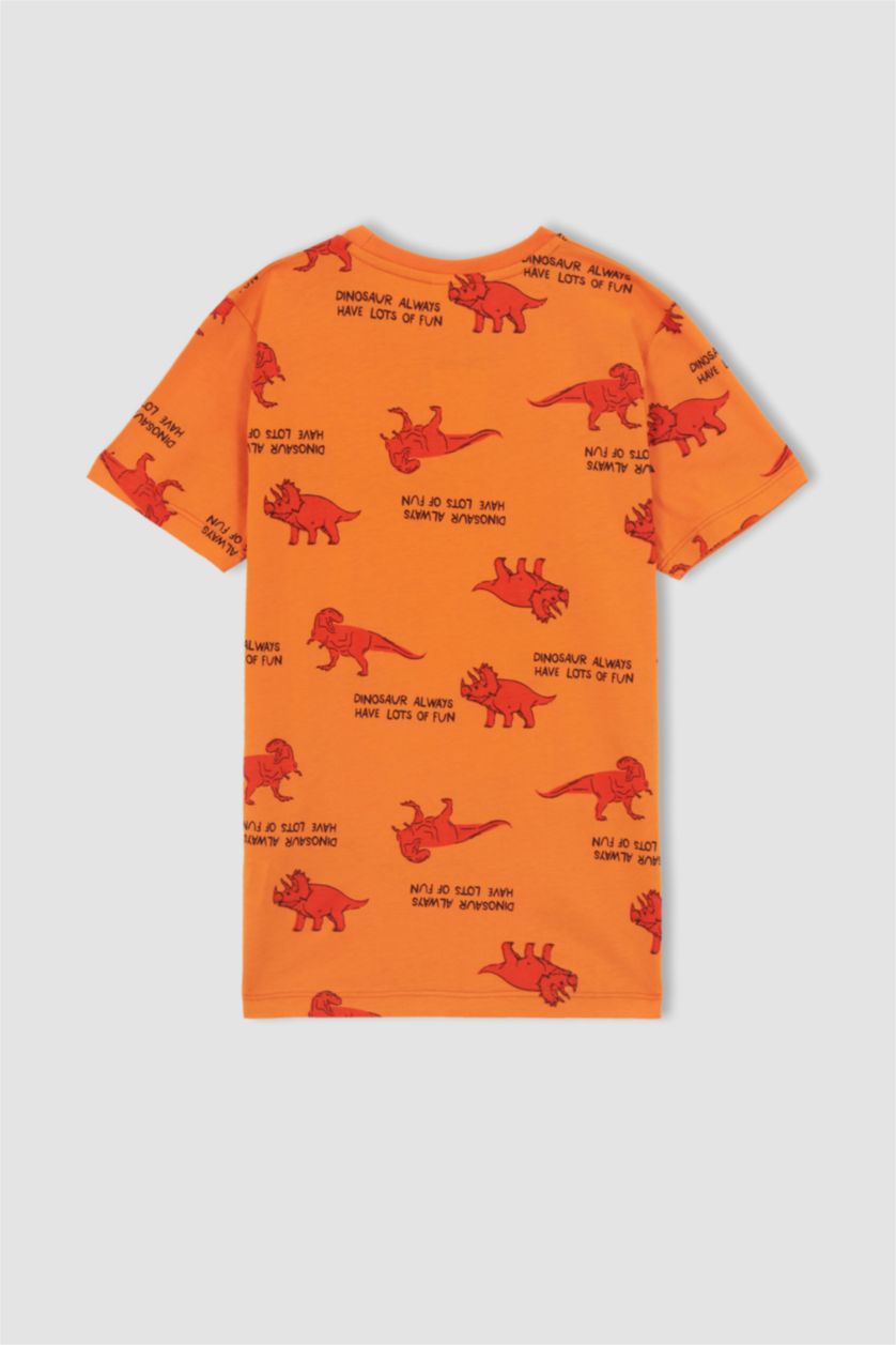 GARÇONS Orange Ensemble de pyjama en coton à manches courtes à motif dinosaure pour garçon