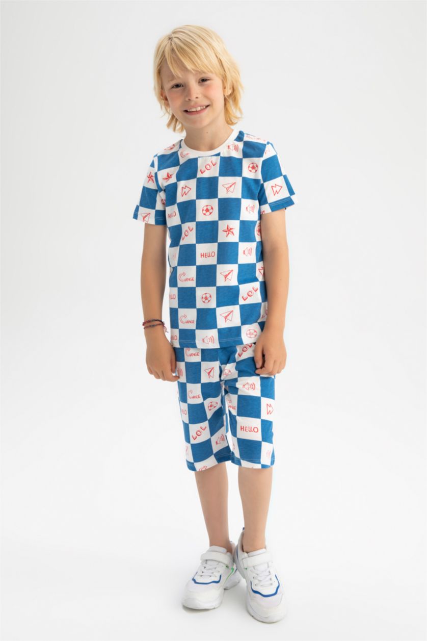 BOYS & TEENS White Boy Regular Fit Short Sleeve Checkers Print Pyjama Set