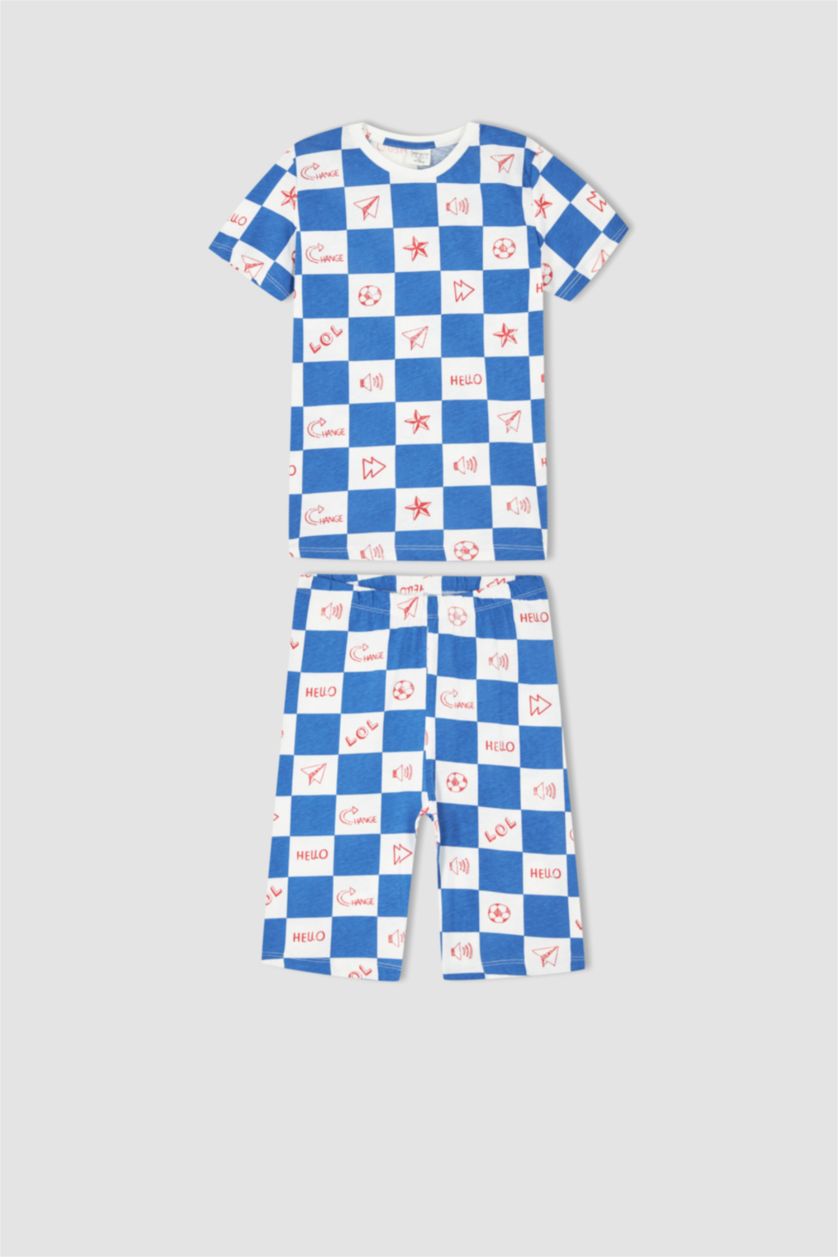 BOYS & TEENS White Boy Regular Fit Short Sleeve Checkers Print Pyjama Set