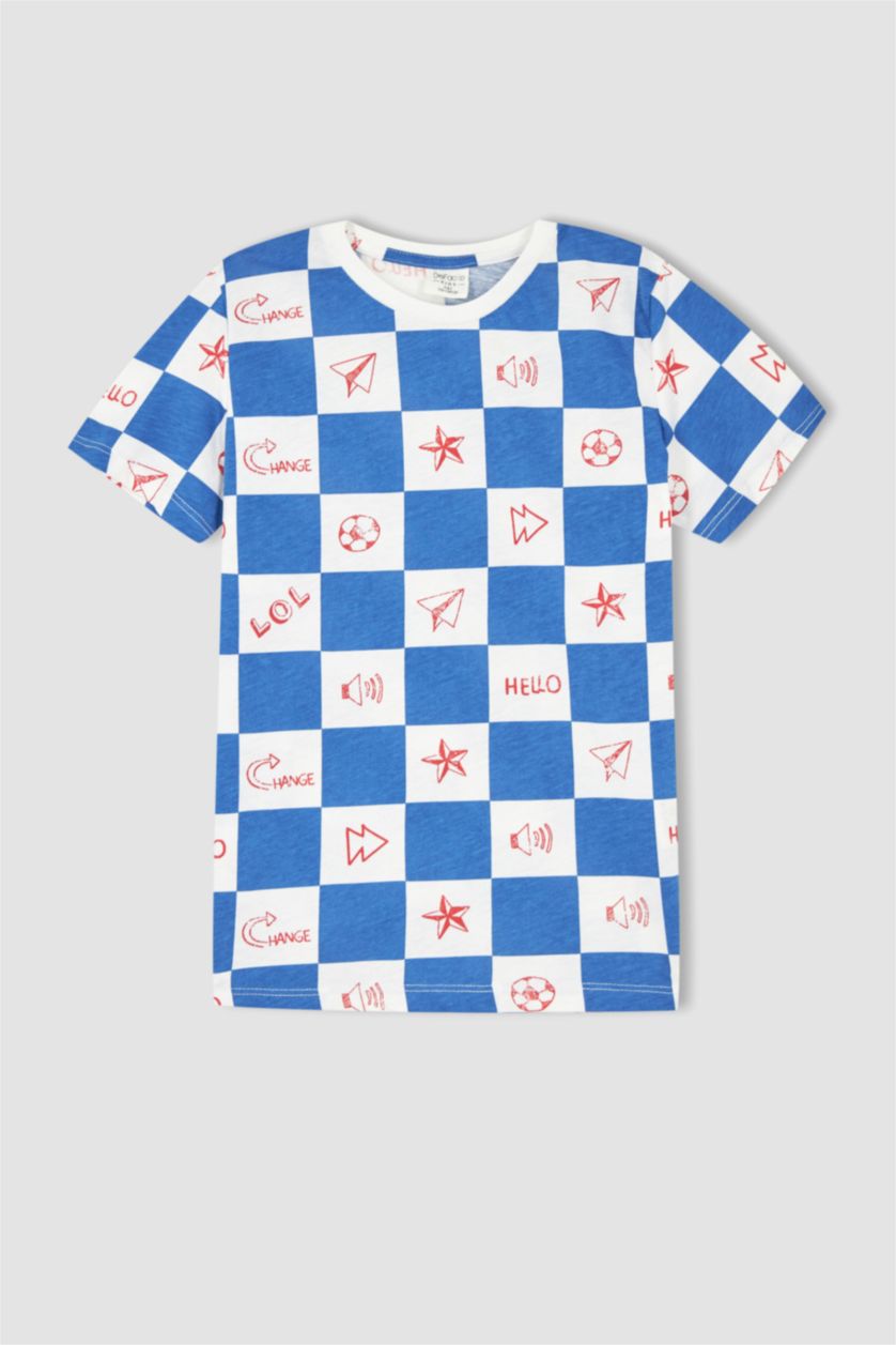 BOYS & TEENS White Boy Regular Fit Short Sleeve Checkers Print Pyjama Set