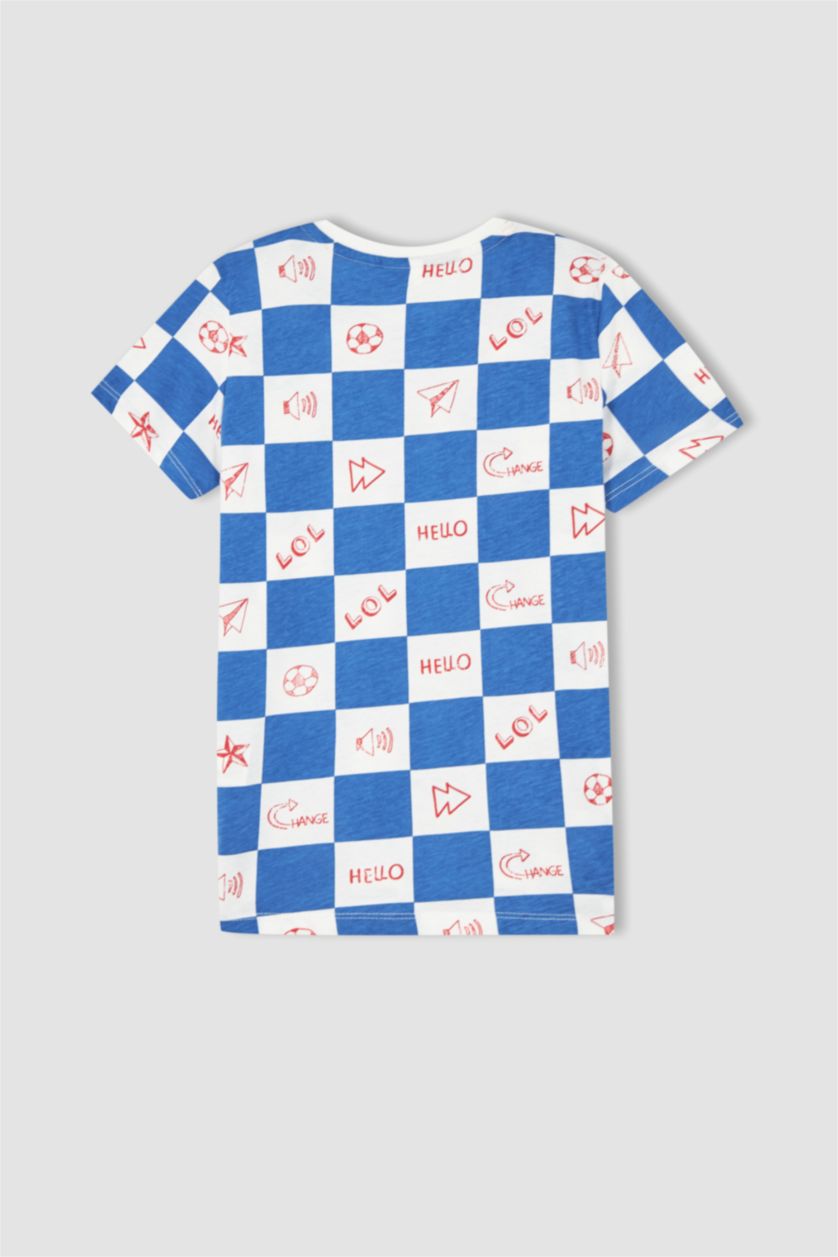 BOYS & TEENS White Boy Regular Fit Short Sleeve Checkers Print Pyjama Set