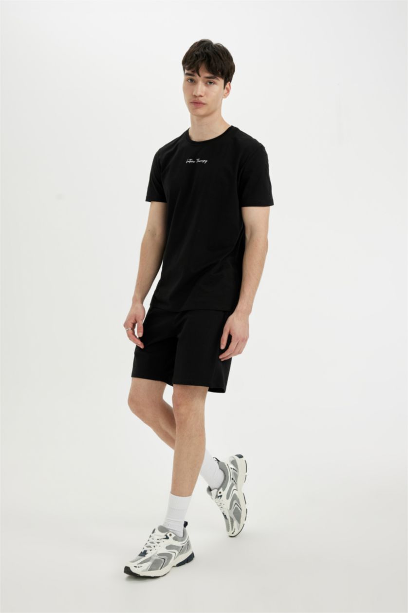 Erkek Siyah Regular Fit Basic Düz Şort