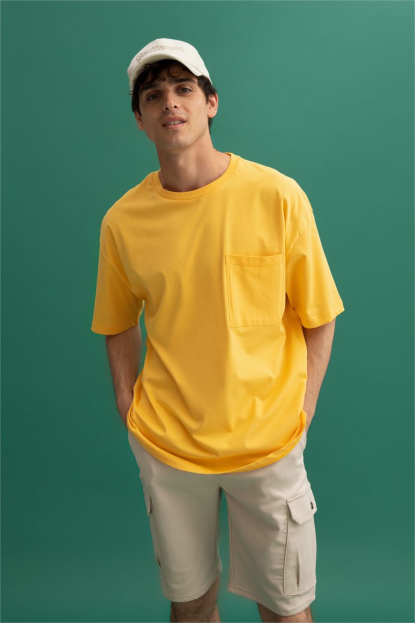 MAN Yellow Oversized Short Sleeve One Side Pocket T-Shirt
