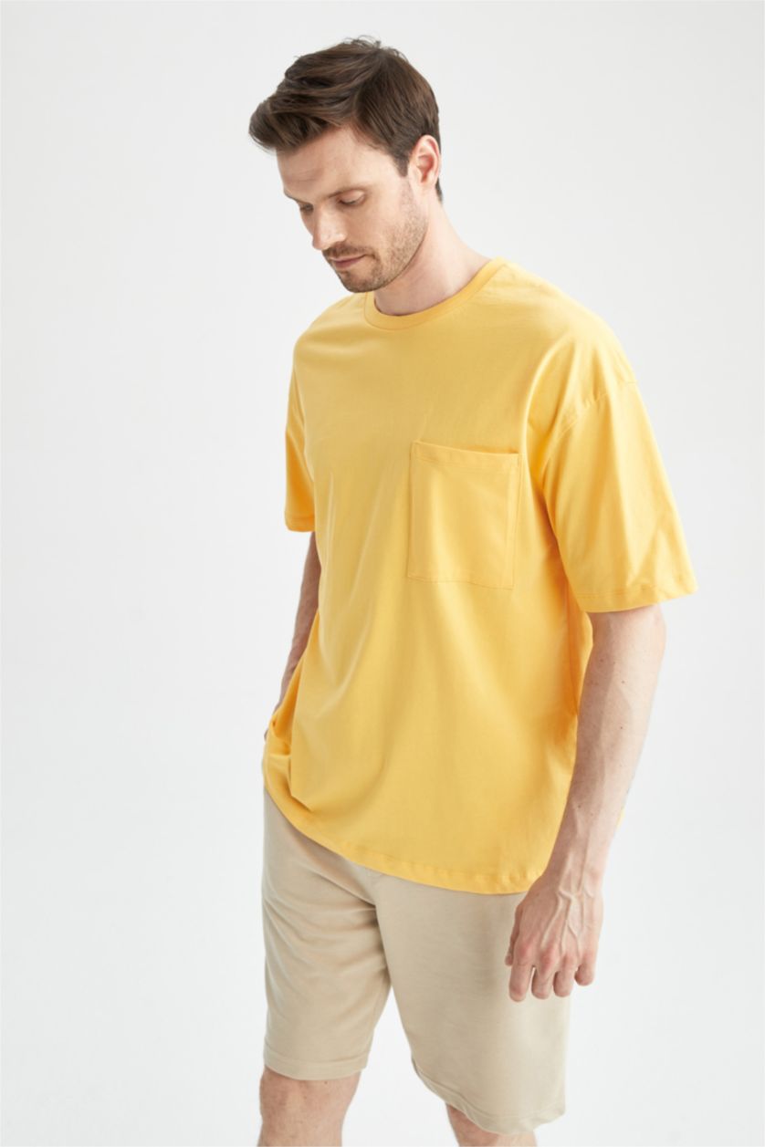MAN Yellow Oversized Short Sleeve One Side Pocket T-Shirt