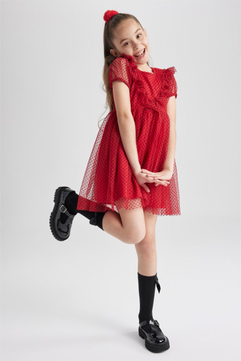 FILLES Rouge Robe En Tricot Manche Courte