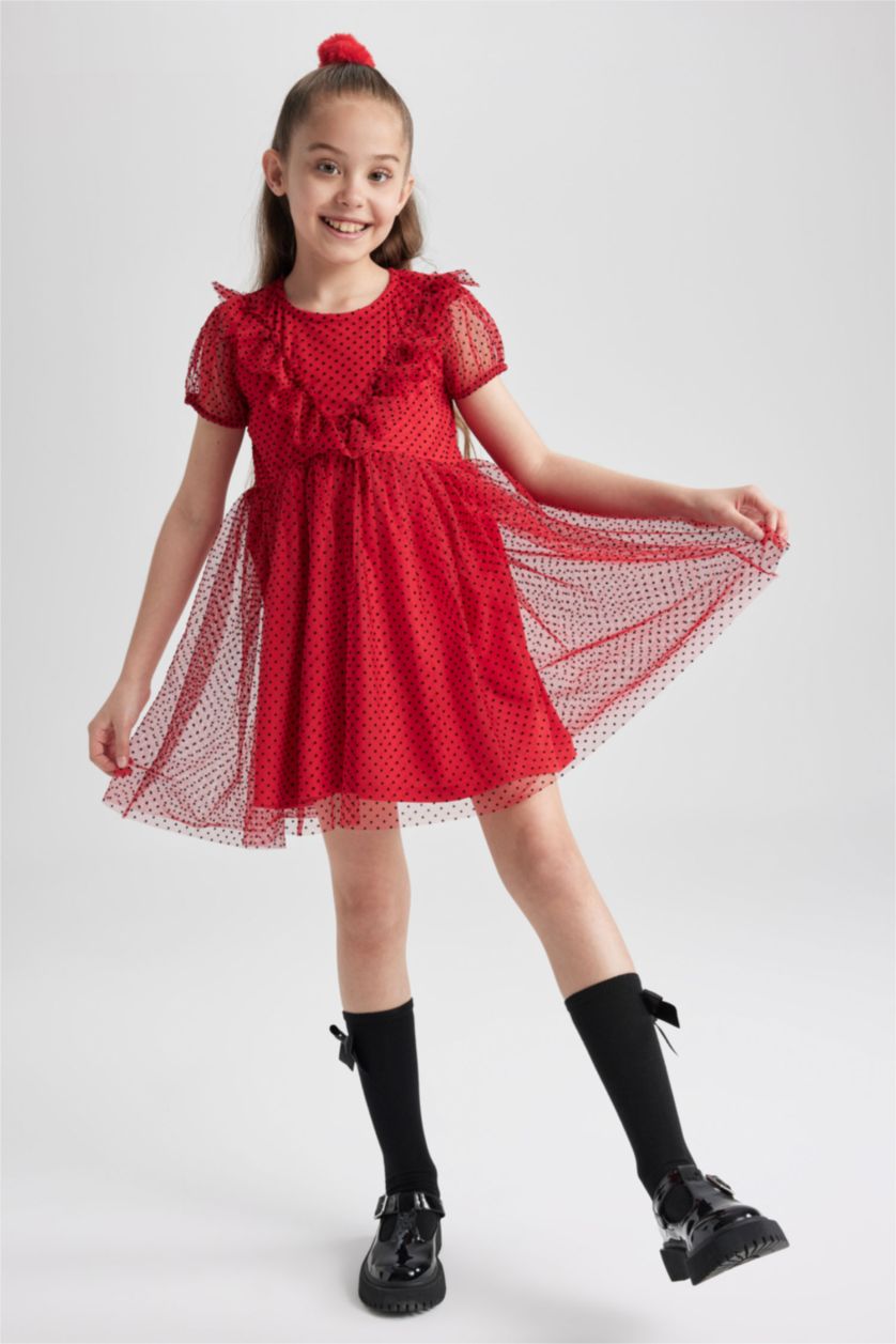 FILLES Rouge Robe En Tricot Manche Courte
