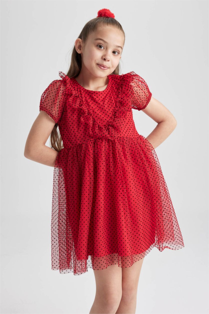 FILLES Rouge Robe En Tricot Manche Courte