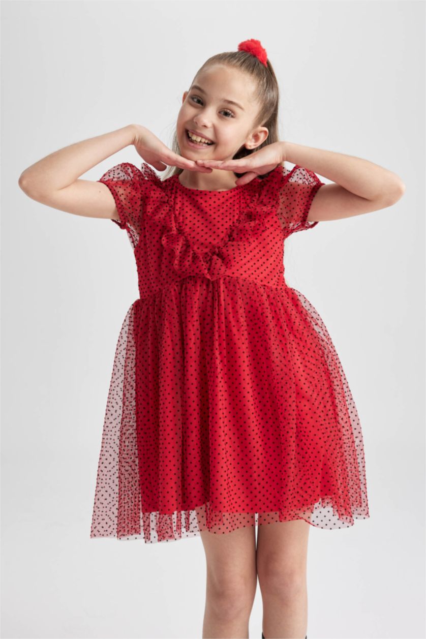 FILLES Rouge Robe En Tricot Manche Courte