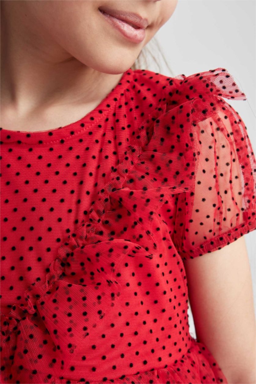 FILLES Rouge Robe En Tricot Manche Courte