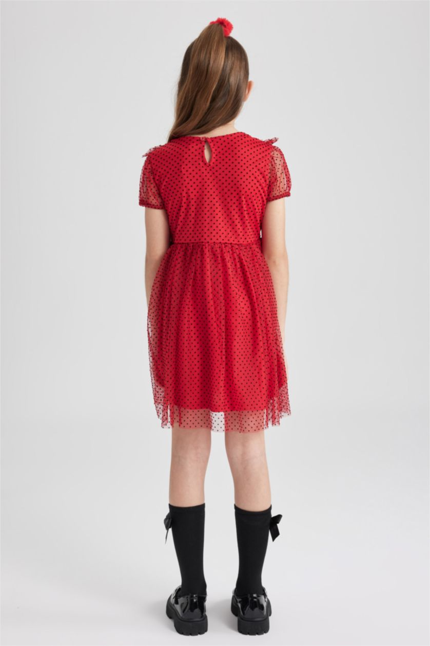 FILLES Rouge Robe En Tricot Manche Courte