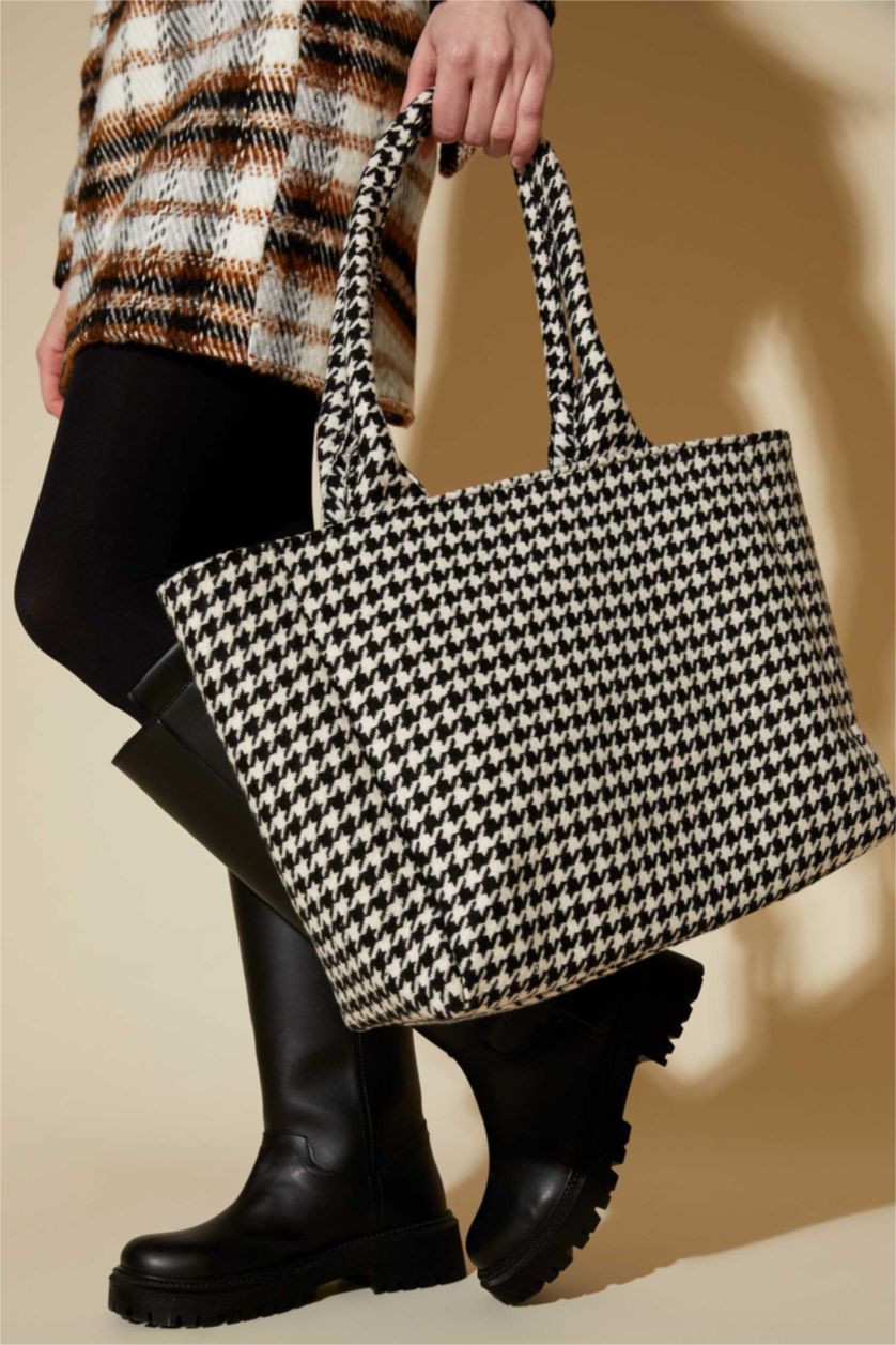 WOMAN Karma Women's Large Faux Leather Crowbar Pattern Tote Shoulder Bag