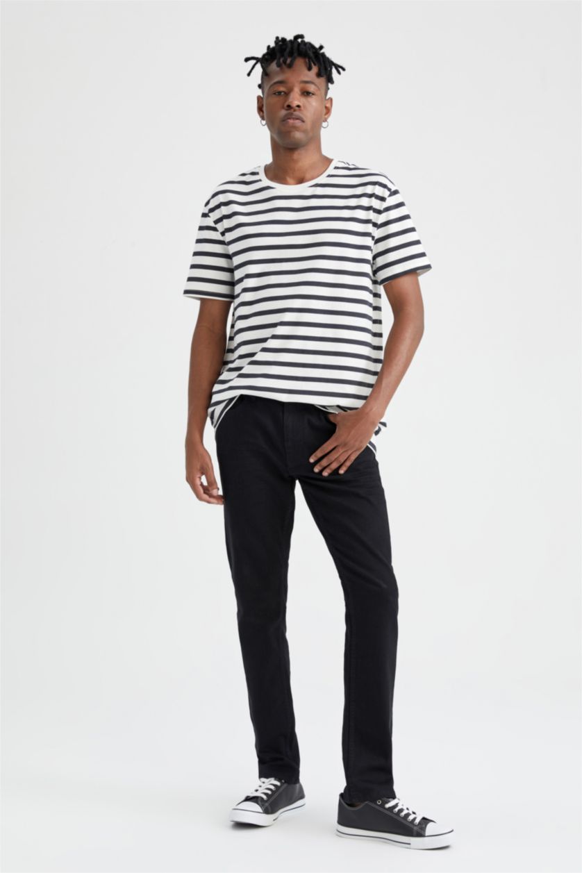 MAN Ecru Regular Fit Crew Neck Striped Short Sleeve T-Shirt