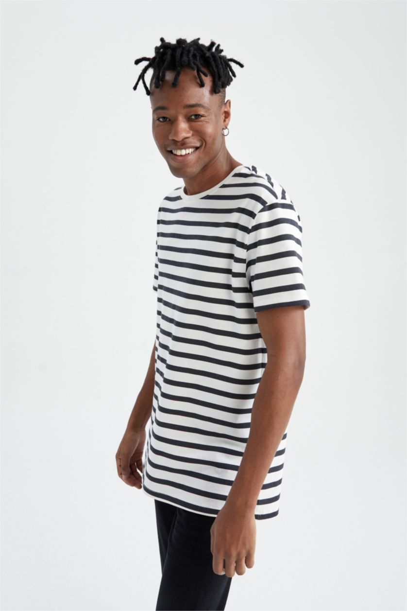 MAN Ecru Regular Fit Crew Neck Striped Short Sleeve T-Shirt