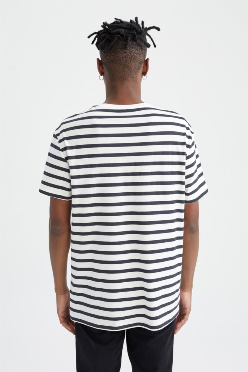 MAN Ecru Regular Fit Crew Neck Striped Short Sleeve T-Shirt