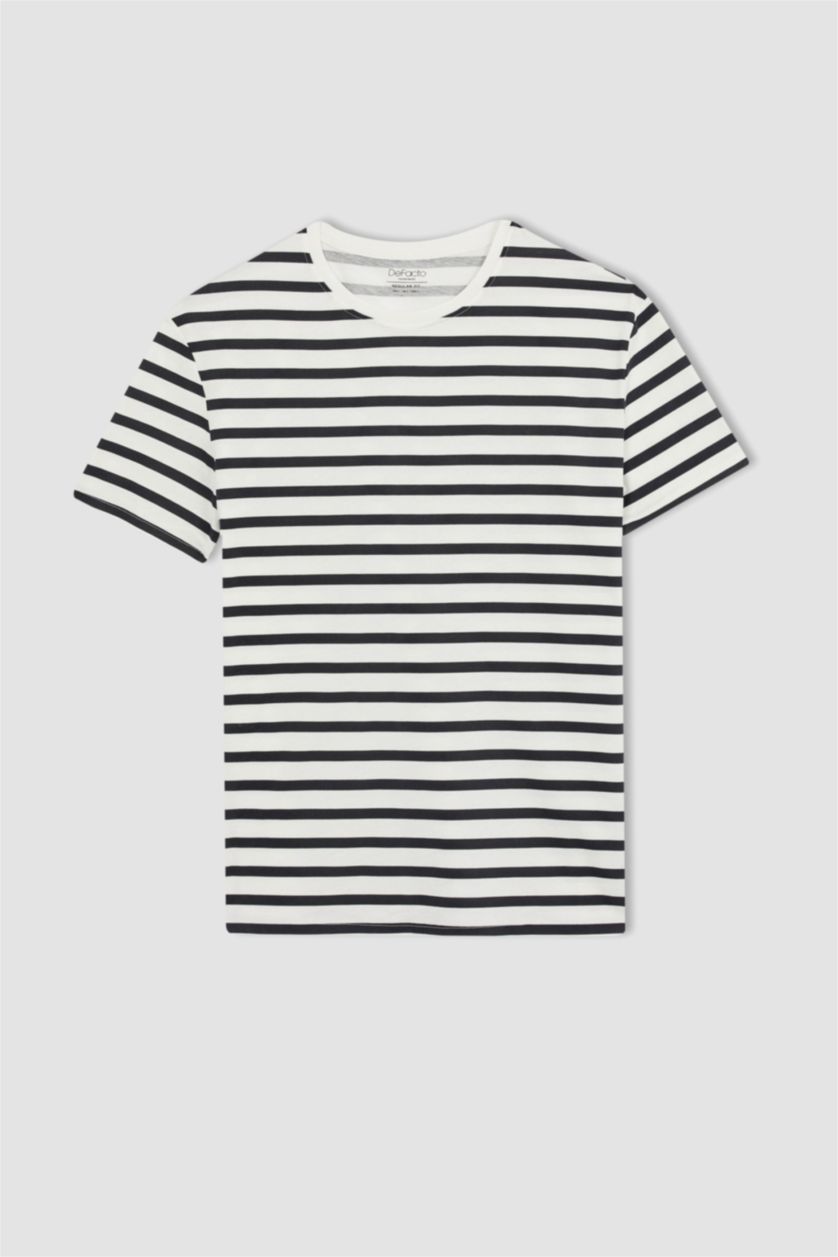 MAN Ecru Regular Fit Crew Neck Striped Short Sleeve T-Shirt