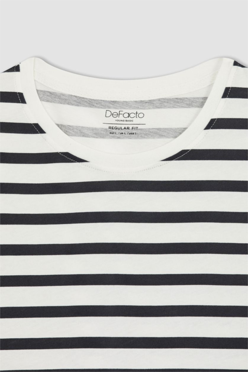 MAN Ecru Regular Fit Crew Neck Striped Short Sleeve T-Shirt