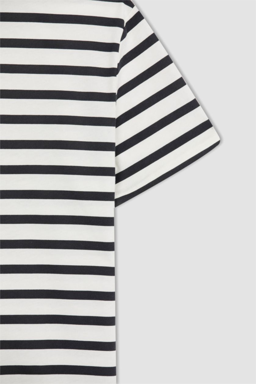 MAN Ecru Regular Fit Crew Neck Striped Short Sleeve T-Shirt