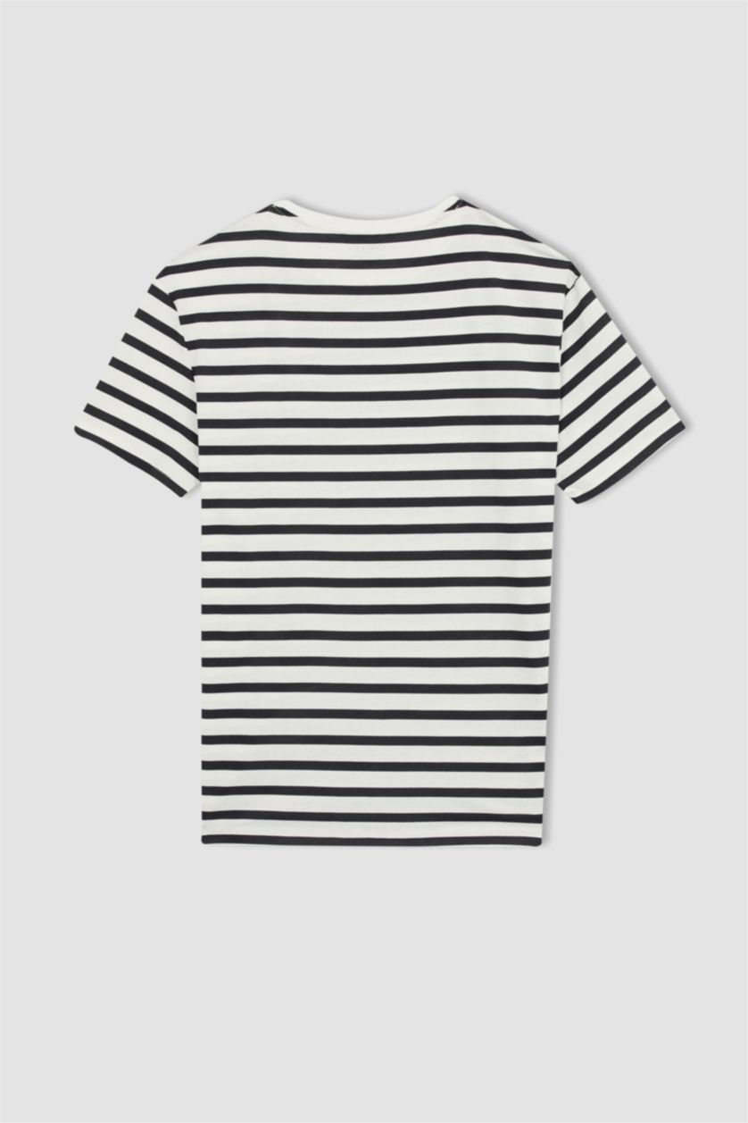 MAN Ecru Regular Fit Crew Neck Striped Short Sleeve T-Shirt